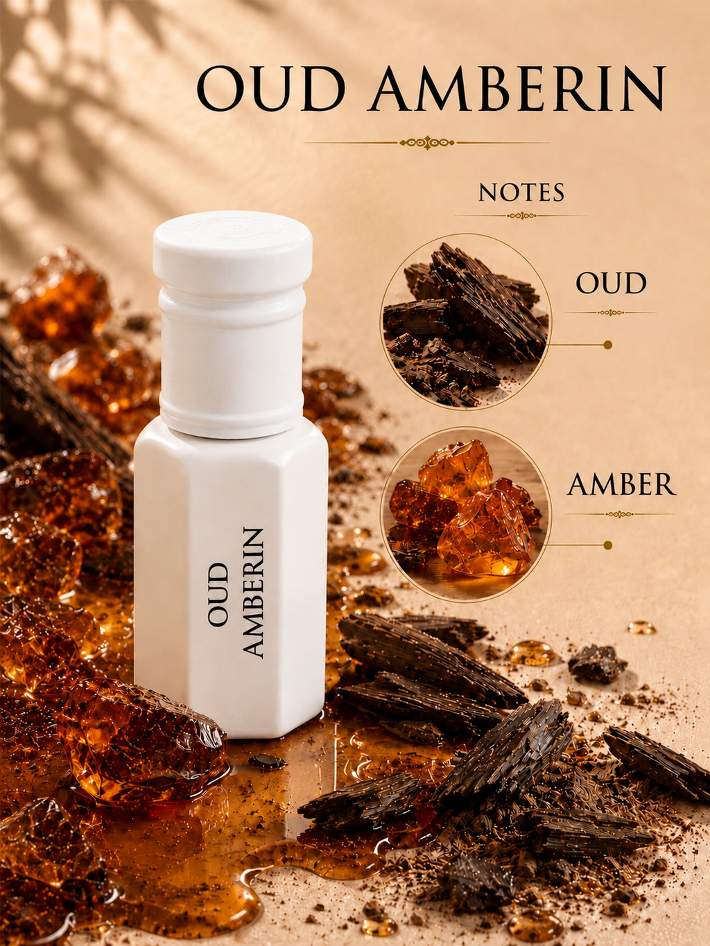 Arhas Arabian Jasmine fragrance notes - Pure Oud top, Pure Amber heart, sandalwood and musk base