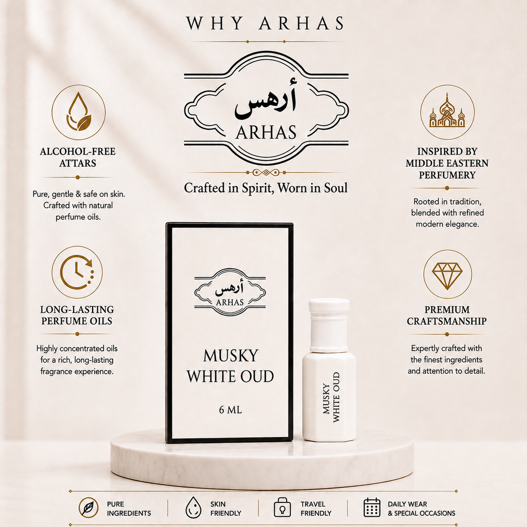 Why choose Arhas Musky White Oud - alcohol-free natural attar oils, long-lasting Middle Eastern inspired perfume, premium craftsmanship