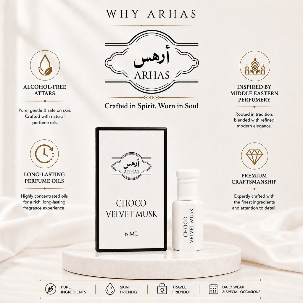 Why choose Arhas - alcohol-free natural attar oils, long-lasting Middle Eastern inspired perfume, premium craftsmanship