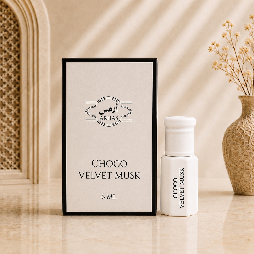 Arhas Choco Velvet Musk alcohol-free perfume oil attar, 6ml bottle with box, Middle Eastern Chocolate-vanilla fragrance