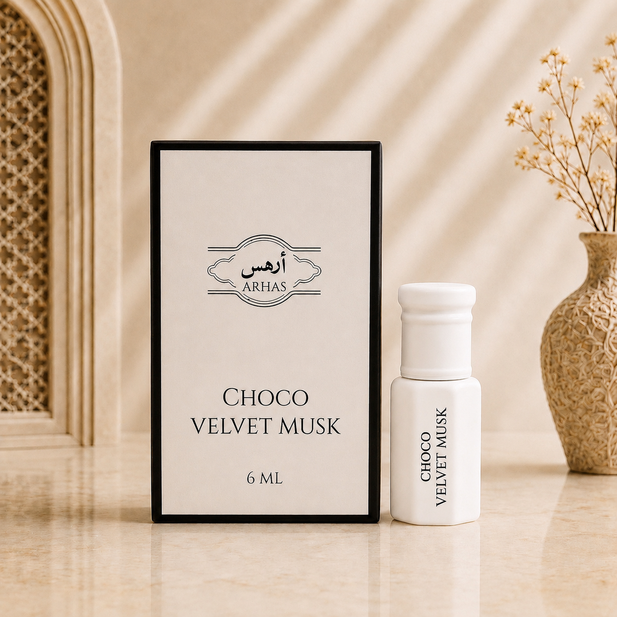 Arhas Choco Velvet Musk alcohol-free perfume oil attar, 6ml bottle with box, Middle Eastern Chocolate-vanilla fragrance