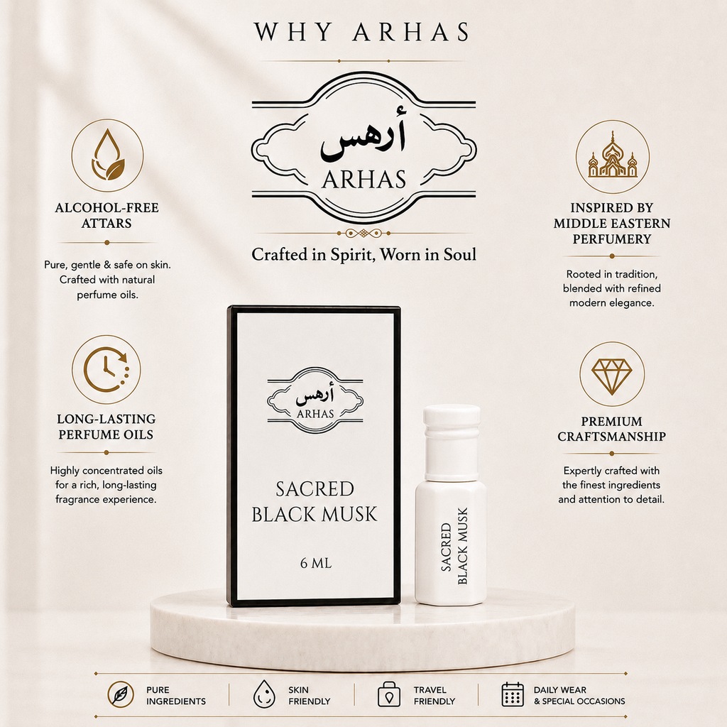 Why choose Arhas Sacred black Musk - alcohol-free natural attar oils, long-lasting Middle Eastern inspired perfume, premium craftsmanship