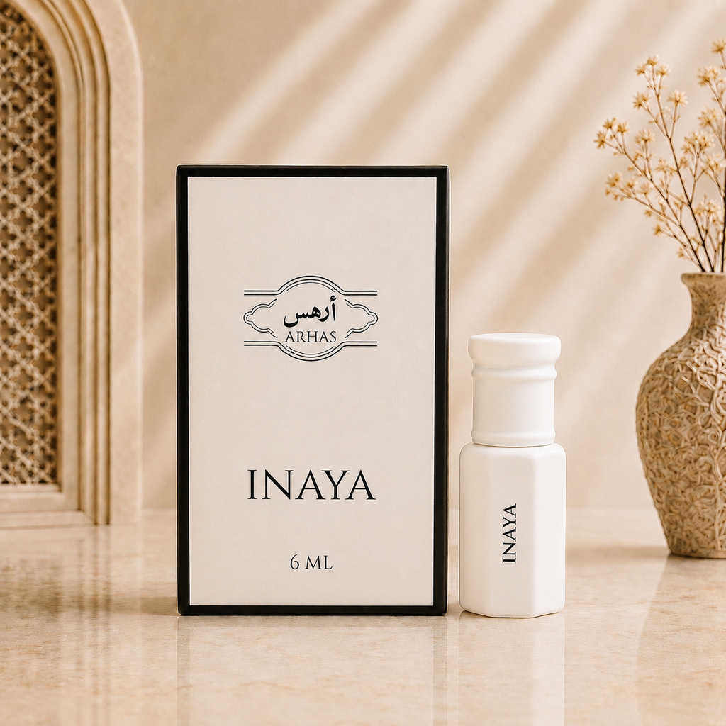 Arhas Inaya alcohol-free perfume oil attar, 6ml bottle with box, Middle Eastern fruity floral  fragrance