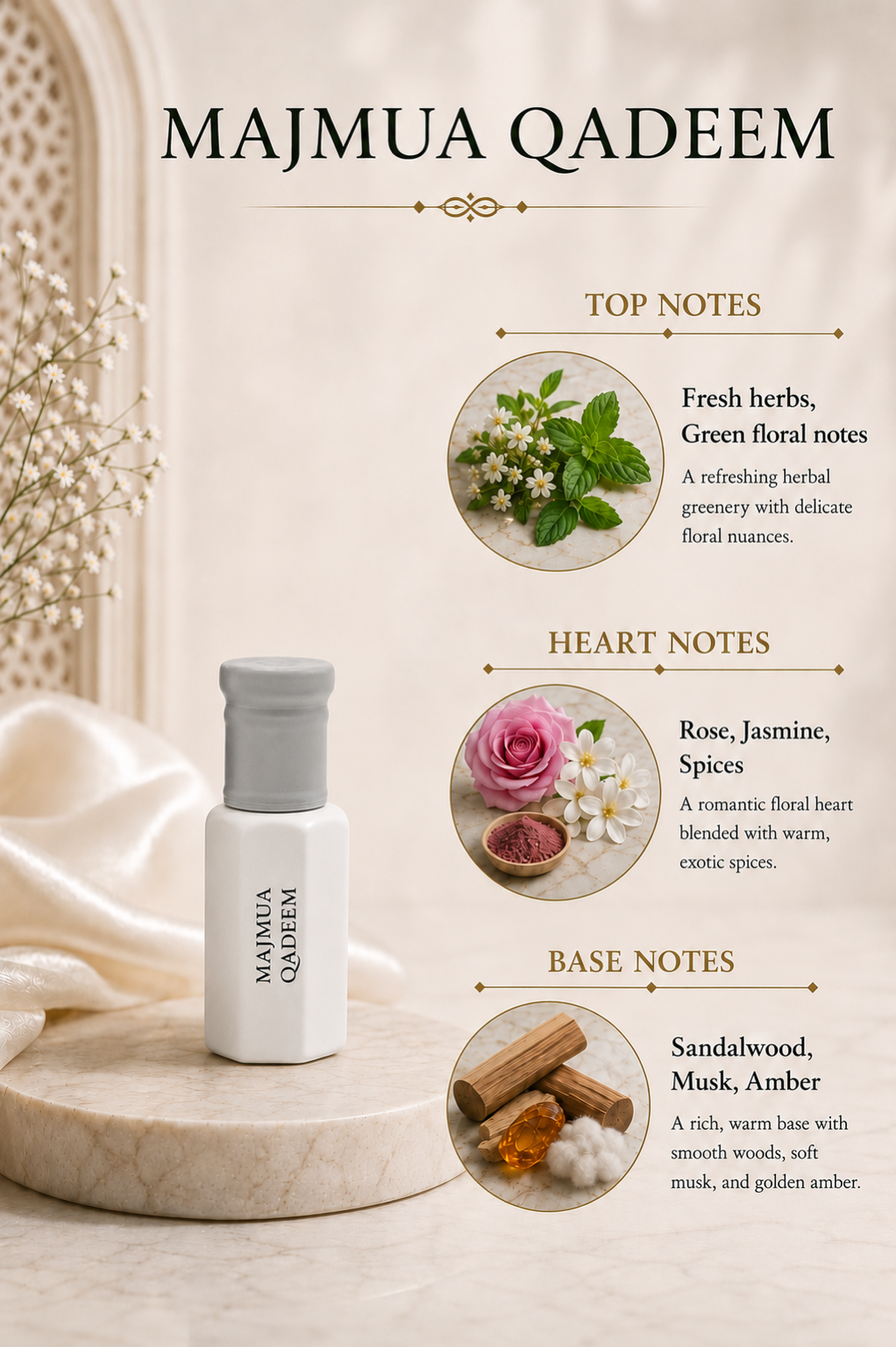 Majmua Qadeem Attar Oil | Rose, Jasmine & Sandalwood - 6ml