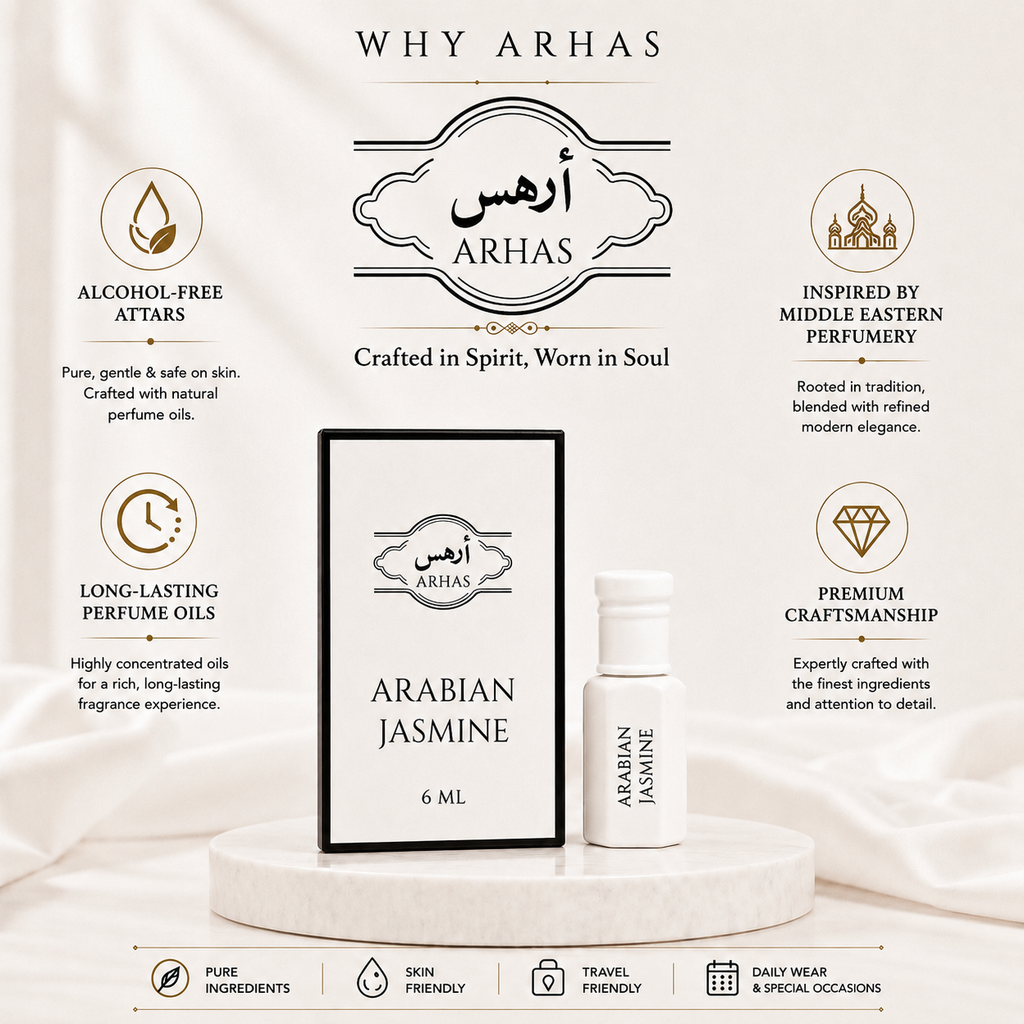 Why choose Arhas - alcohol-free natural attar oils, long-lasting Middle Eastern inspired perfume, premium craftsmanship