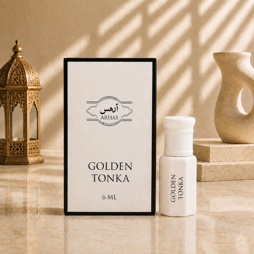 Arhas Golden Tonka alcohol-free perfume oil attar, 6ml bottle with box, Middle Eastern Tonka Beans and Vanilla fragrance