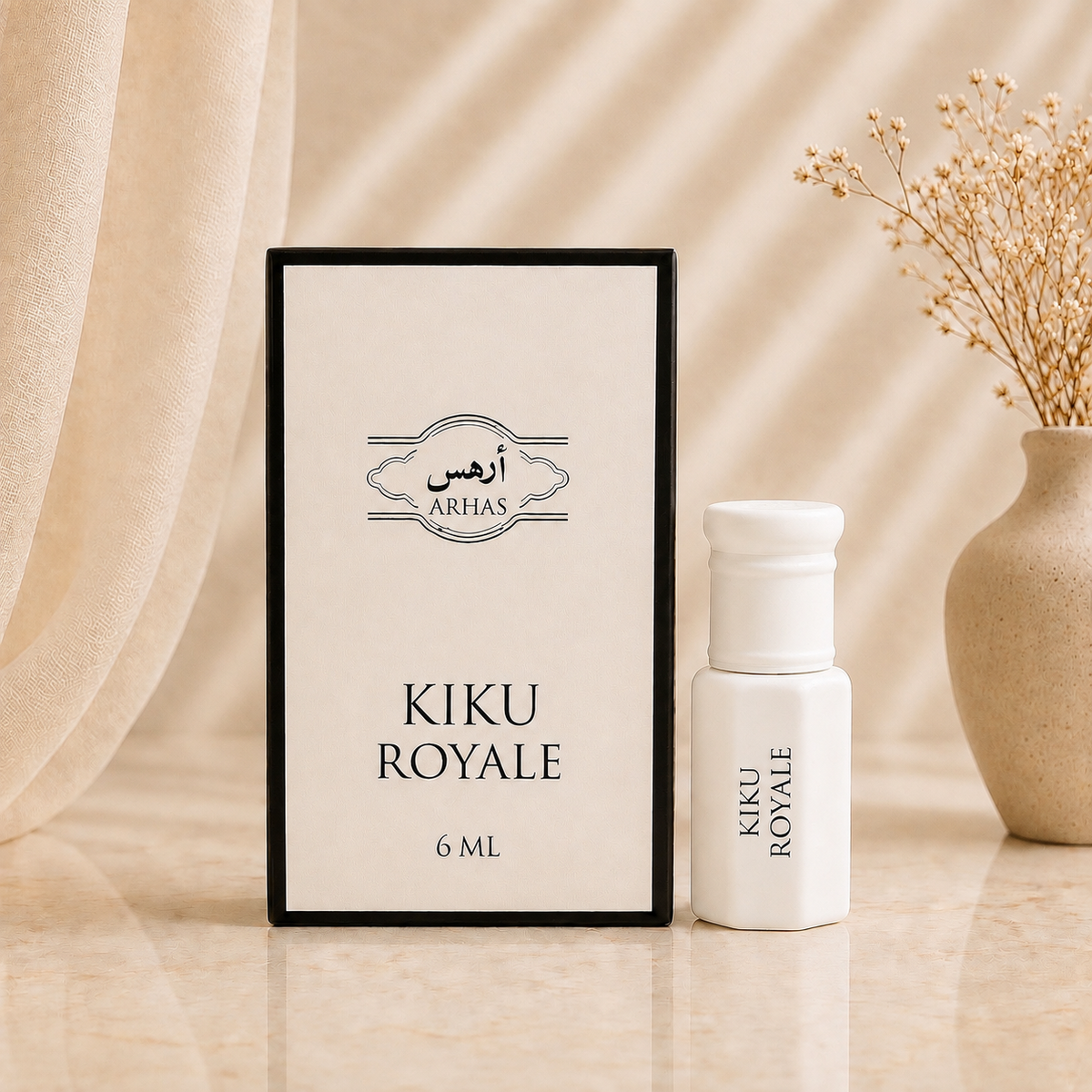 Arhas Kiku Royale alcohol-free perfume oil attar, 6ml bottle with box, Middle Eastern Safron fragrance
