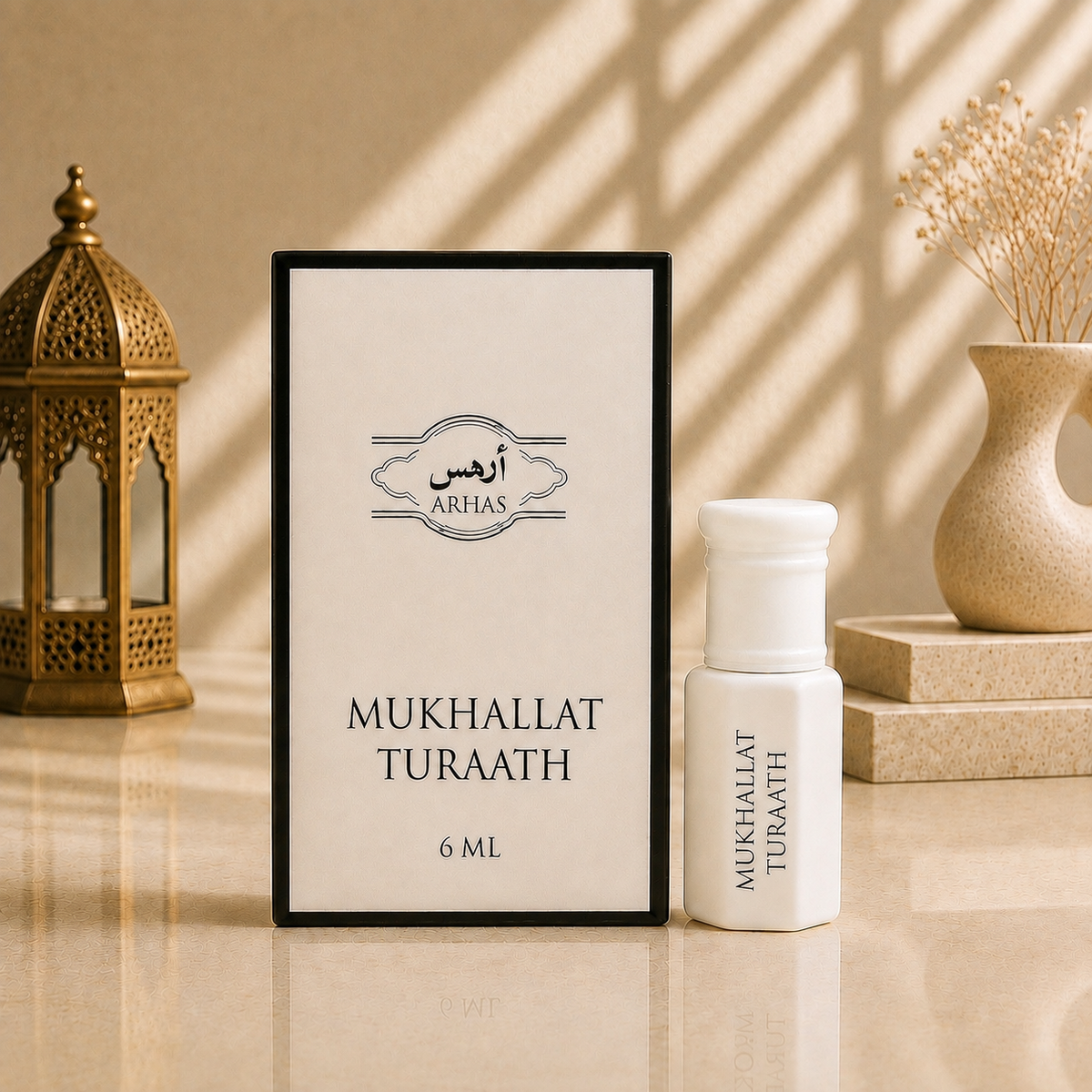 Arhas Mukhallat Turaath alcohol-free perfume oil attar, 6ml bottle with box, Middle Eastern floral fragrance