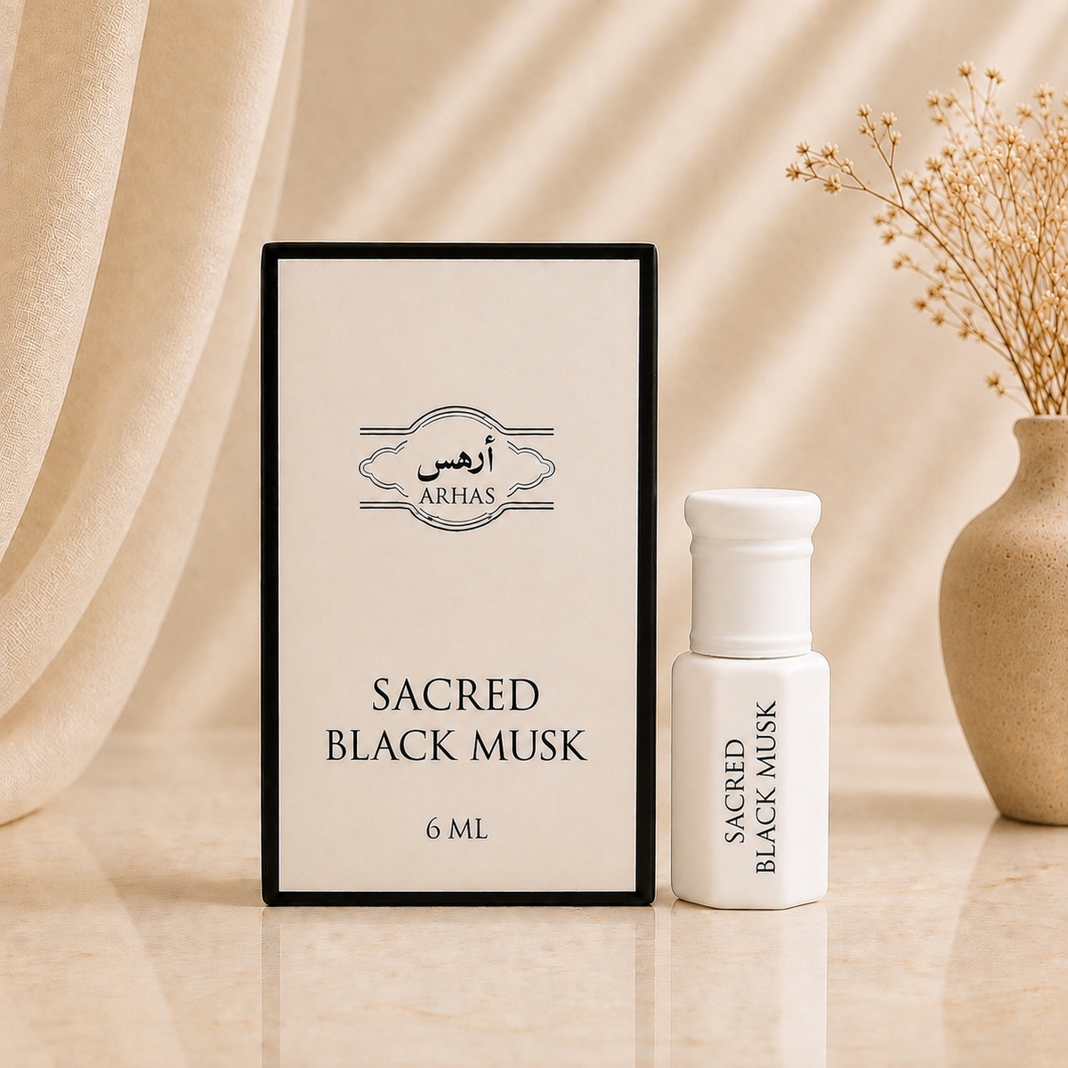 Arhas Sacred Black musk alcohol-free perfume oil attar, 6ml bottle with box, Middle Eastern Deep Musk fragrance
