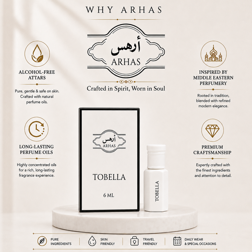 Why choose Arhas Tobella - alcohol-free natural attar oils, long-lasting Middle Eastern inspired perfume, premium craftsmanship