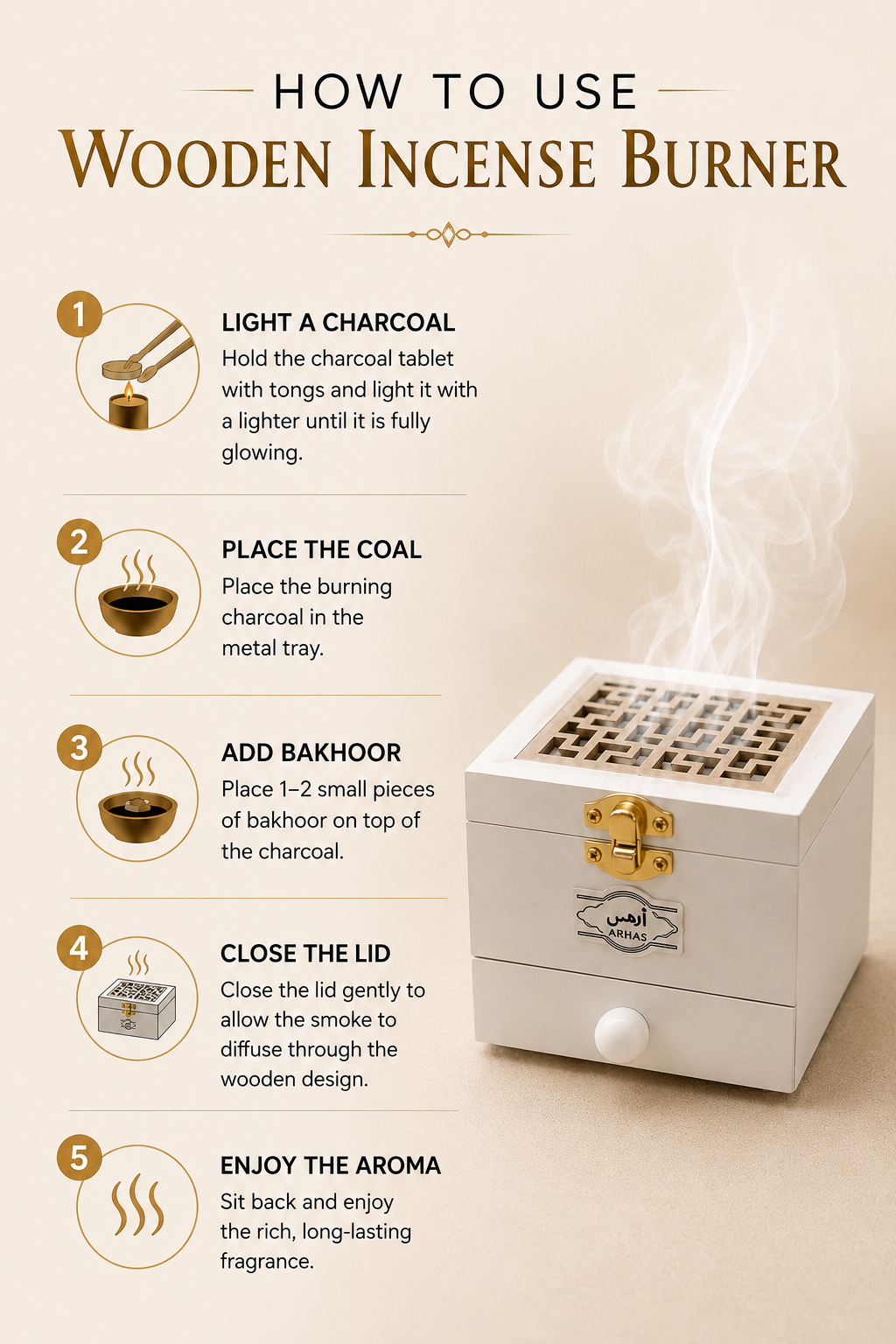 Wooden Bakhoor Burner | Handcrafted Charcoal Mabkhara