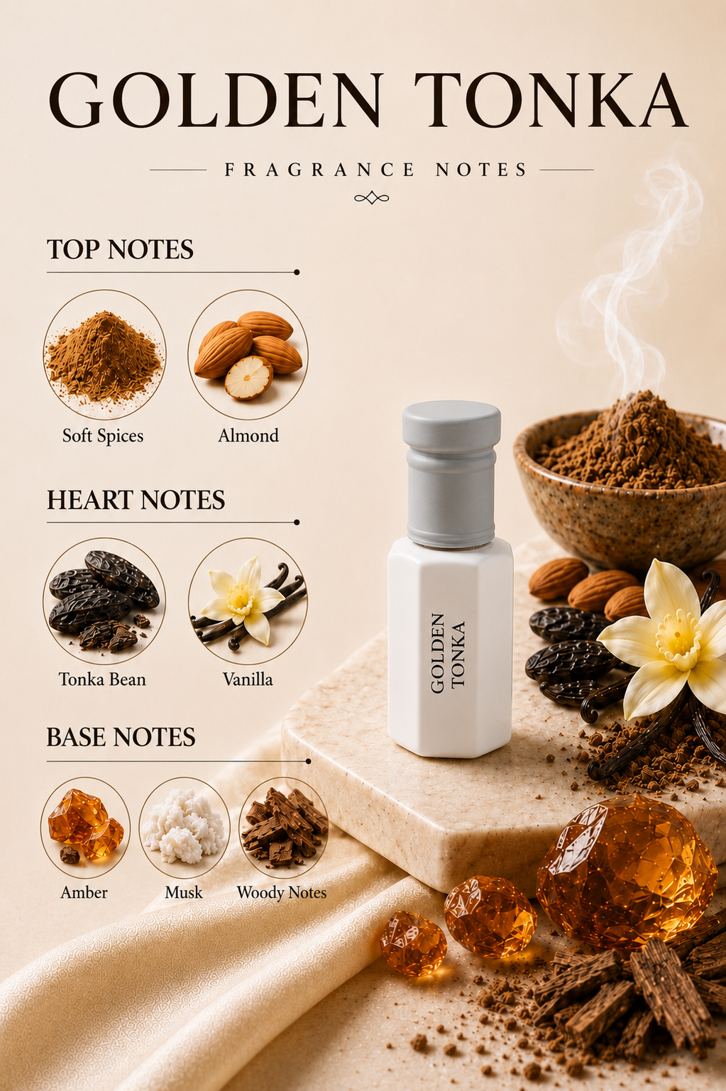 Golden Tonka Attar Oil | Tonka Bean & Vanilla Perfume Oil - 6ml