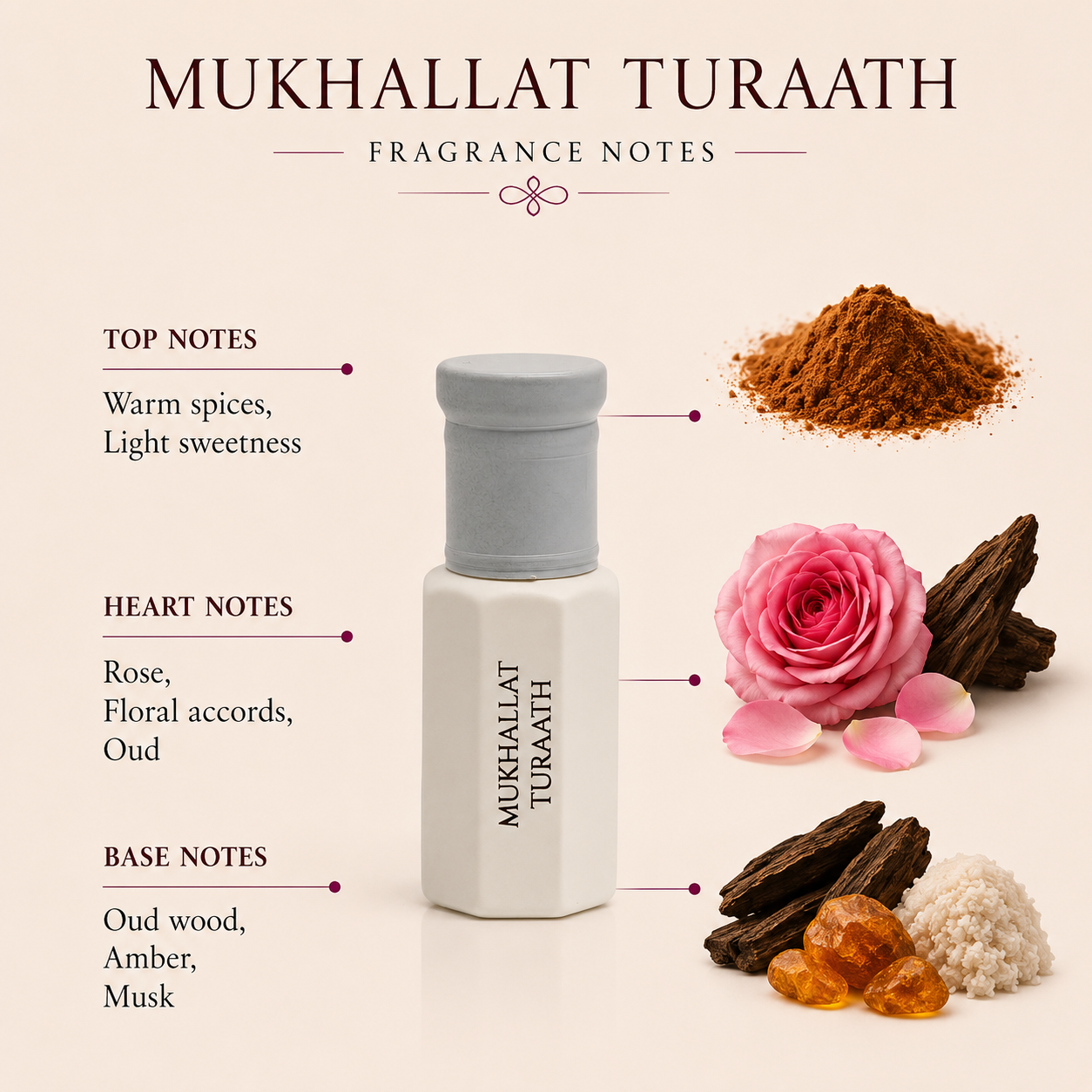 Mukhallat Turaath Attar Oil | Oud, Rose & Amber - 6ml