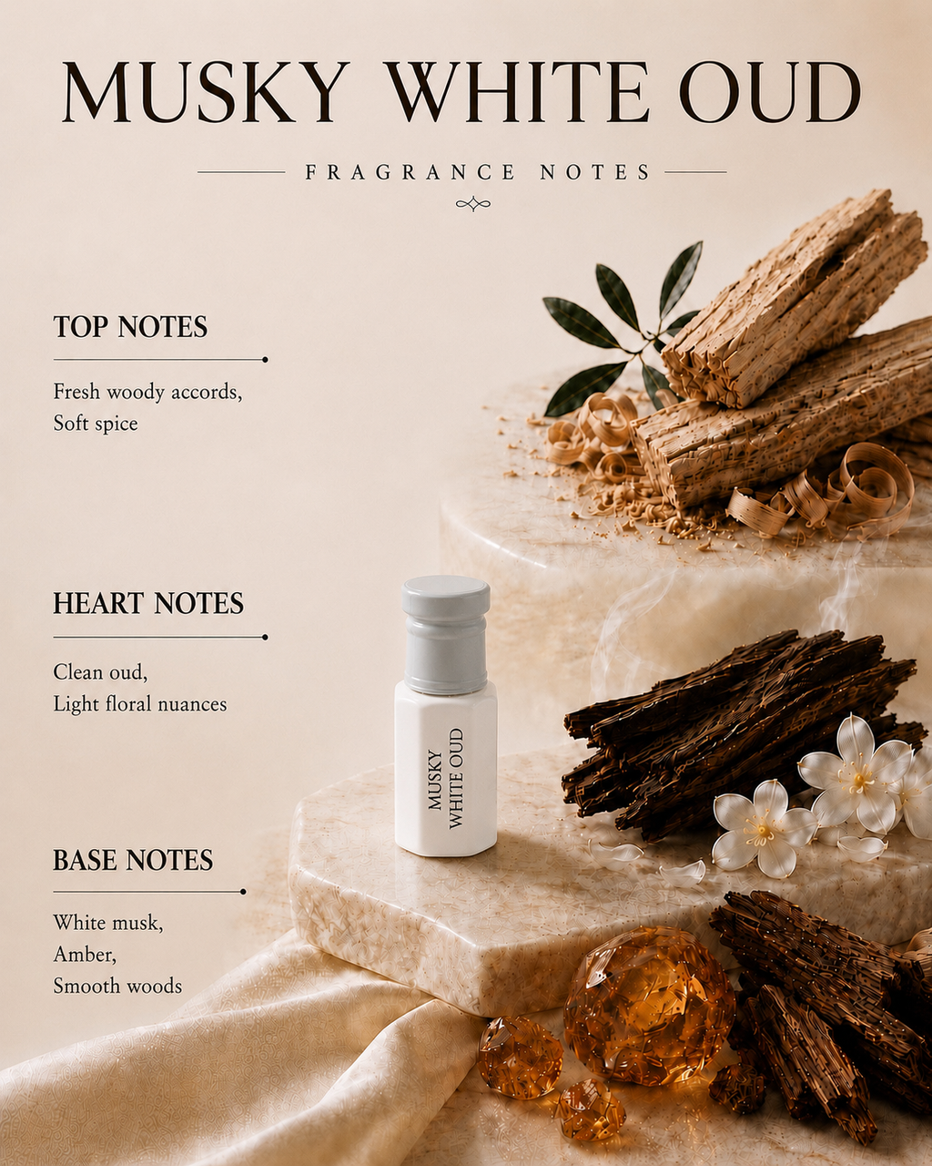 Musky White Oud Attar Oil | Soft Oud & White Musk - 6ml
