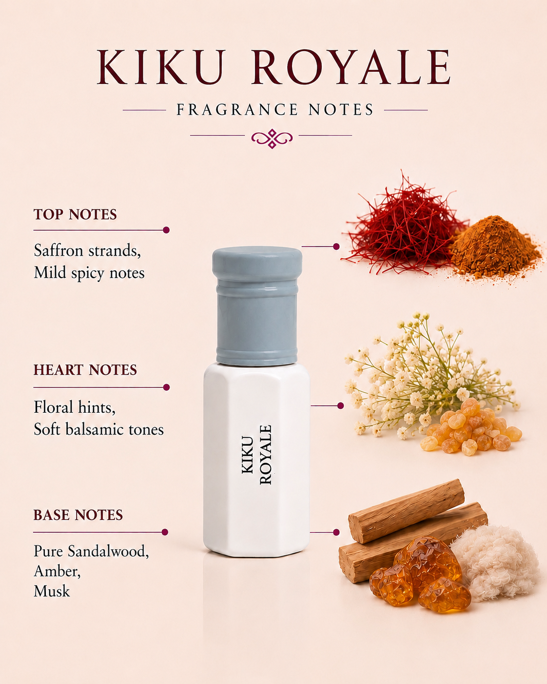 Kiku Royale Attar Oil | Saffron & Sandalwood Perfume Oil - 6ml